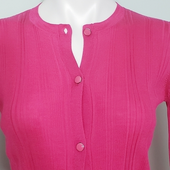 NWT St. John Super Fine Wool & Silk Ribbed Cardigan Flamingo - Picture 3 of 10